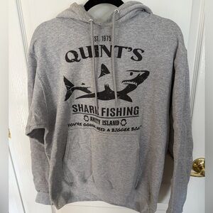 Quint's Shark Fishing Graphic Hoodie in Heather Gray